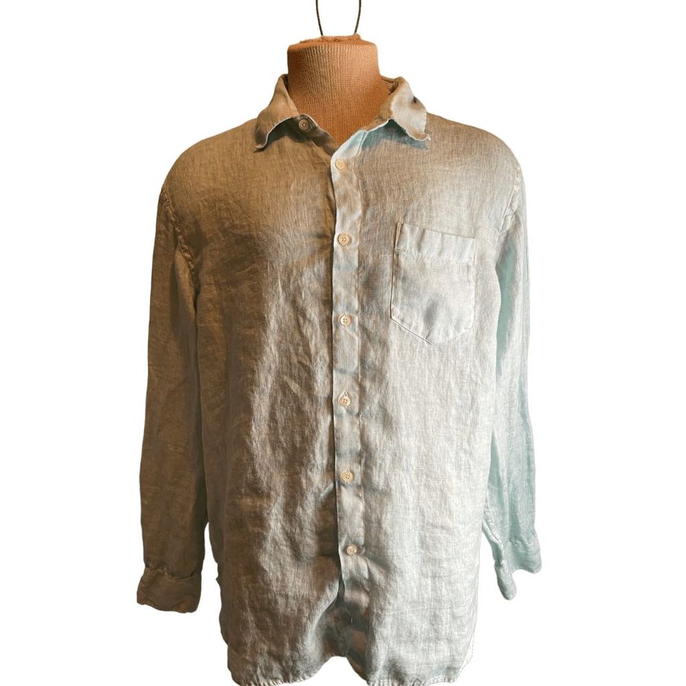 120 Lino Linen Shirt For Men Long Sleeves & Pocket Sz XXL Made in Italy Teal